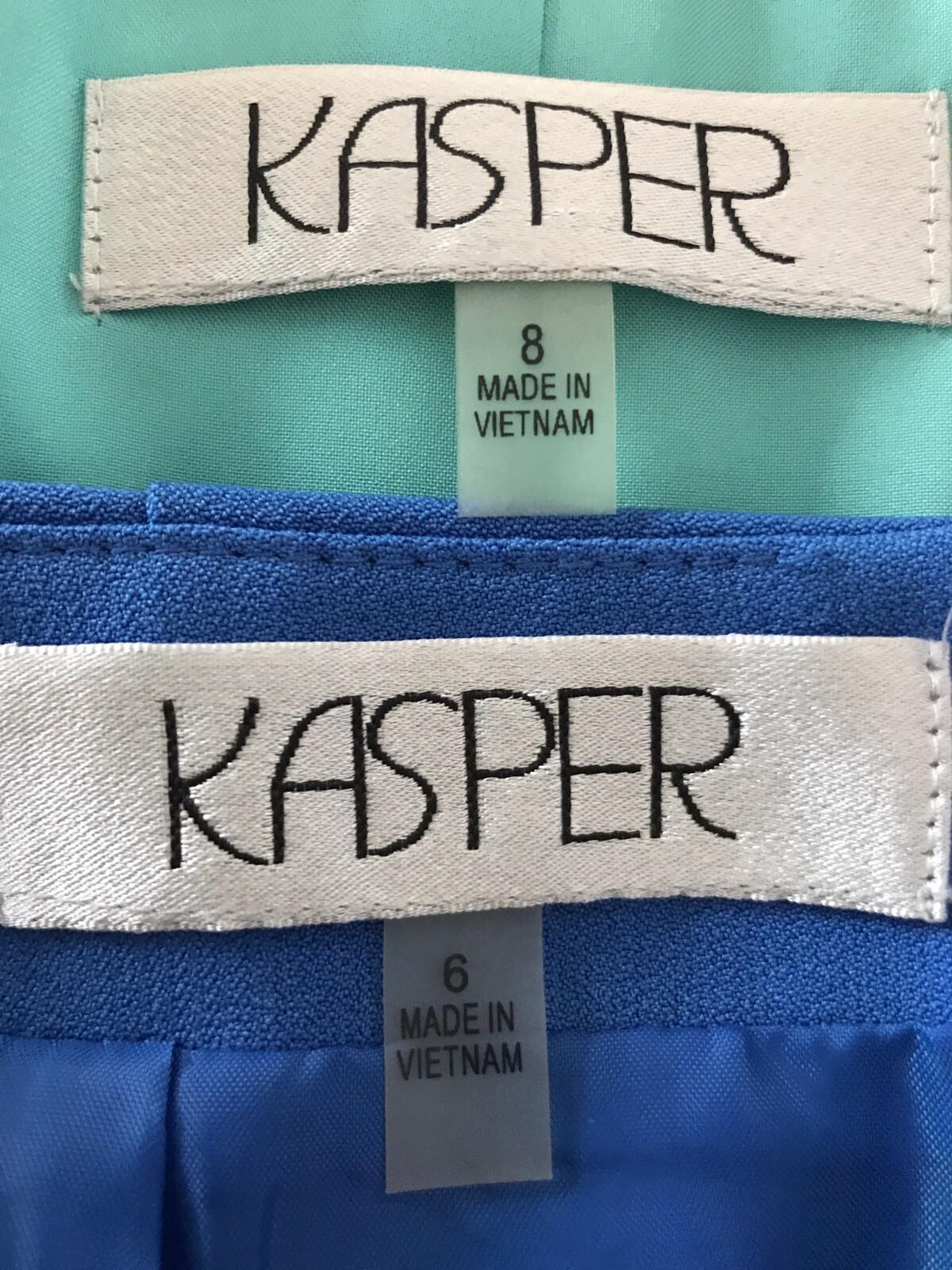 Kasper Polyester Stretch Skirt Size 6 Suit Size 8 Blue Multi Stand Up Collar 2PC