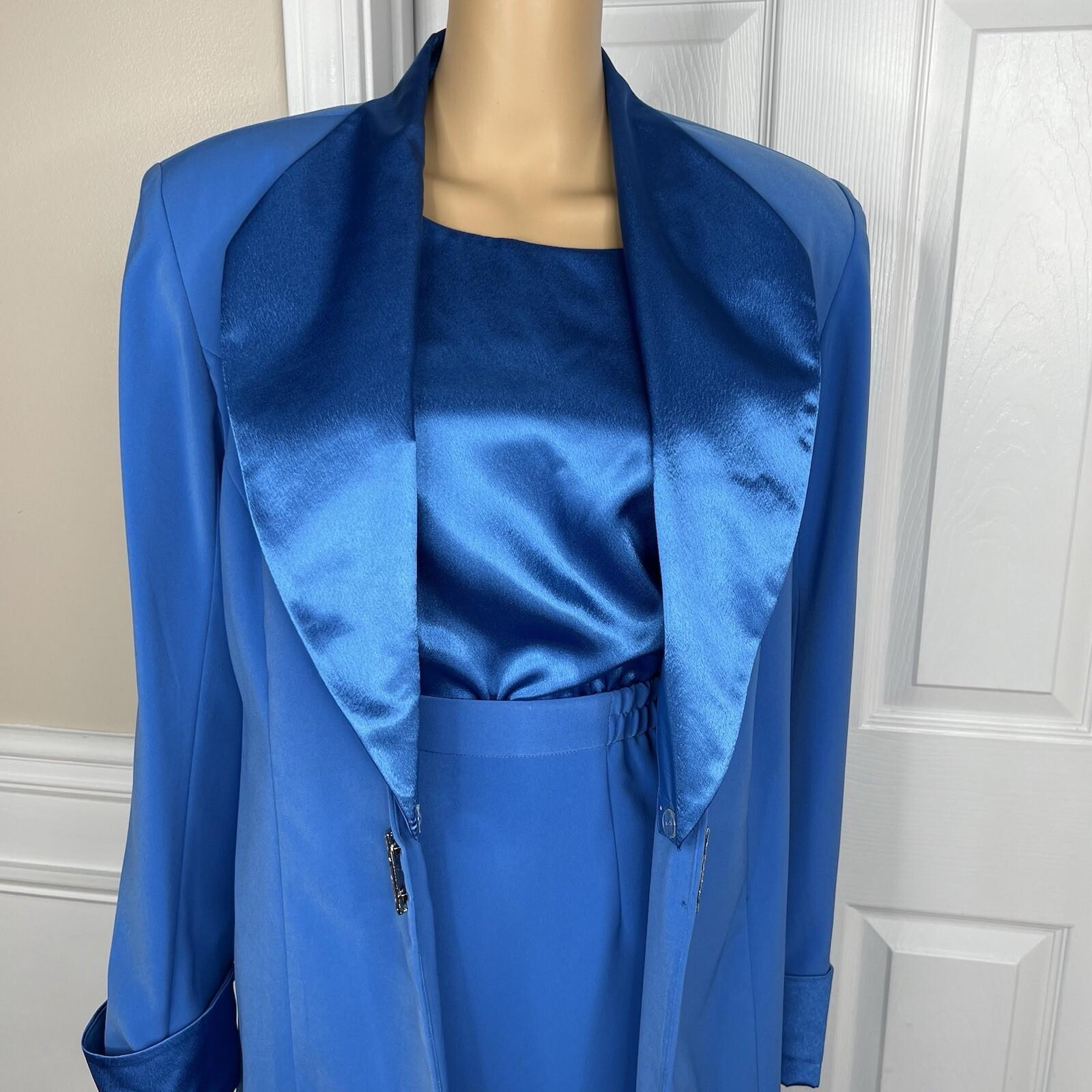 Natalli  Barri Polyester Skirt 8 Suit Top Size 10 Blue Removable Collar 3PC New
