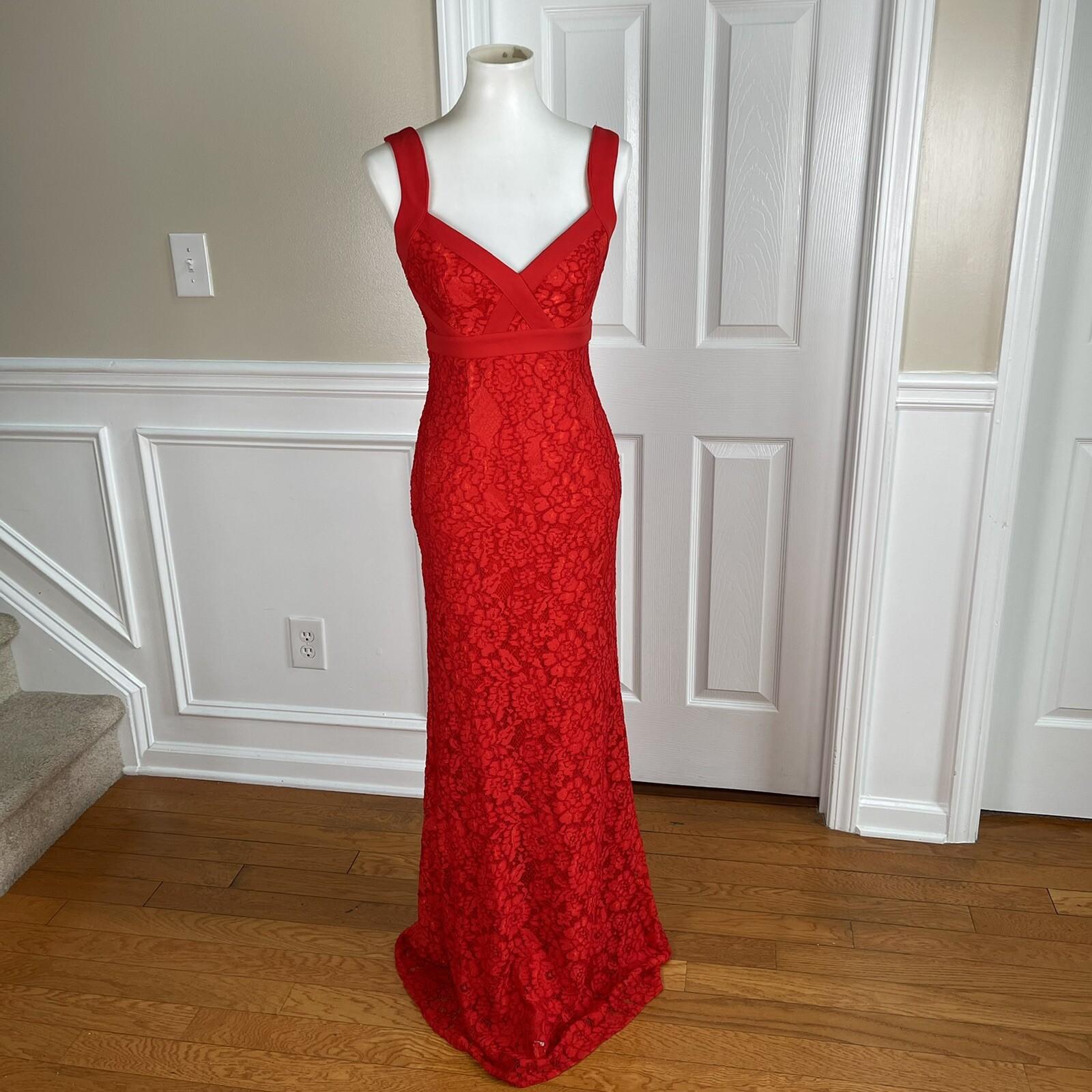LULU'S Red Sleeveless Stretch Cotton Nylon Lace Maxi Cocktail Formal Dress SZ S