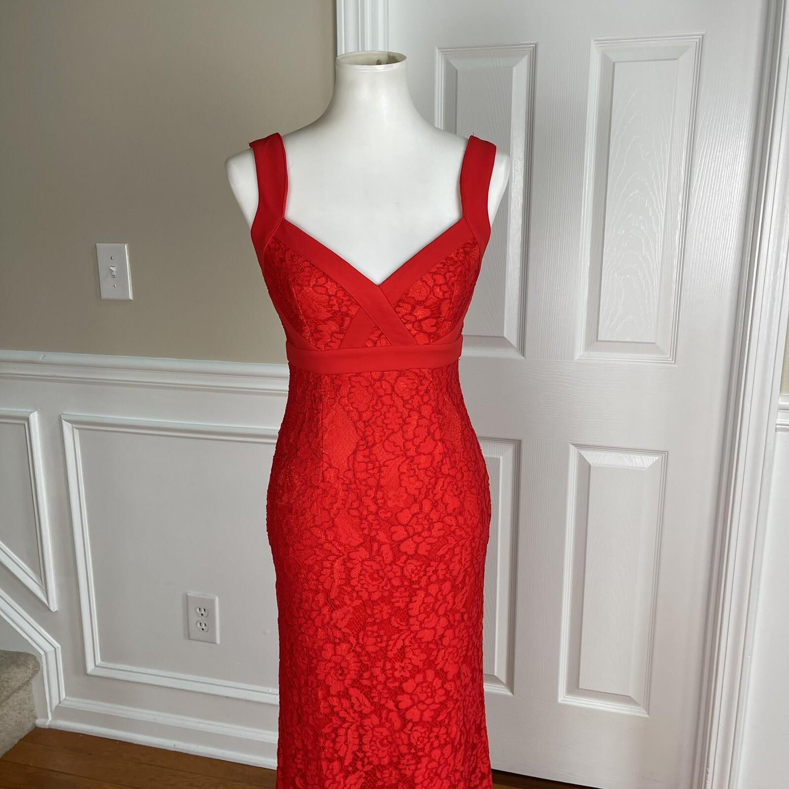 LULU'S Red Sleeveless Stretch Cotton Nylon Lace Maxi Cocktail Formal Dress SZ S
