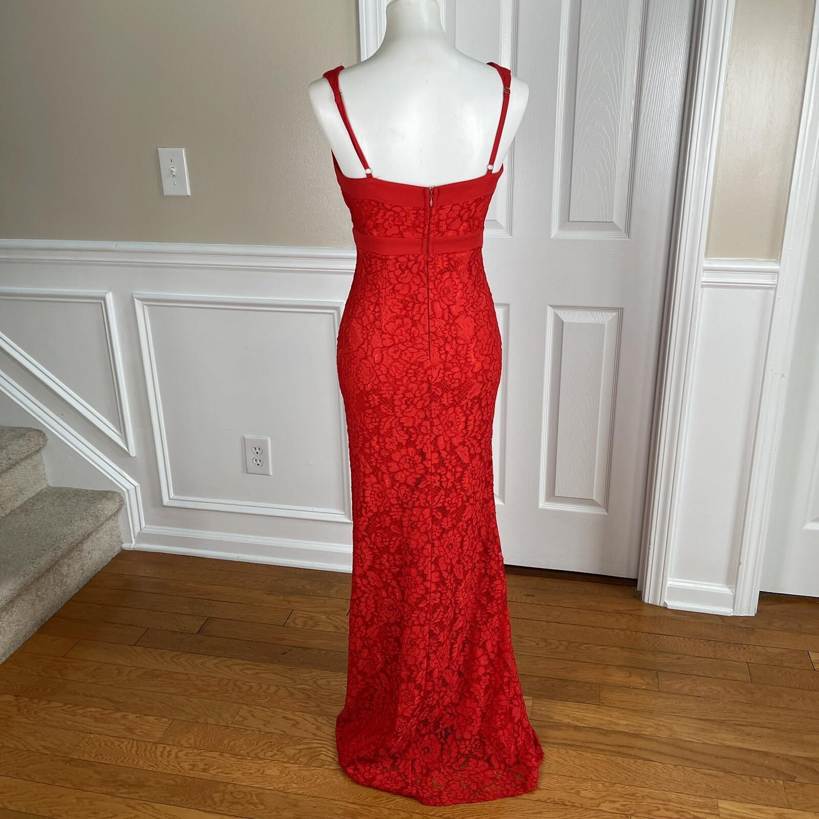 LULU'S Red Sleeveless Stretch Cotton Nylon Lace Maxi Cocktail Formal Dress SZ S