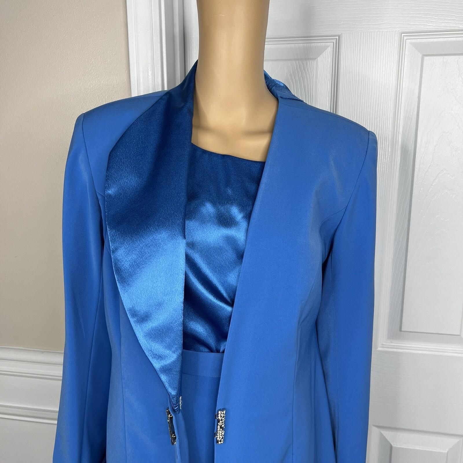 Natalli  Barri Polyester Skirt 8 Suit Top Size 10 Blue Removable Collar 3PC New