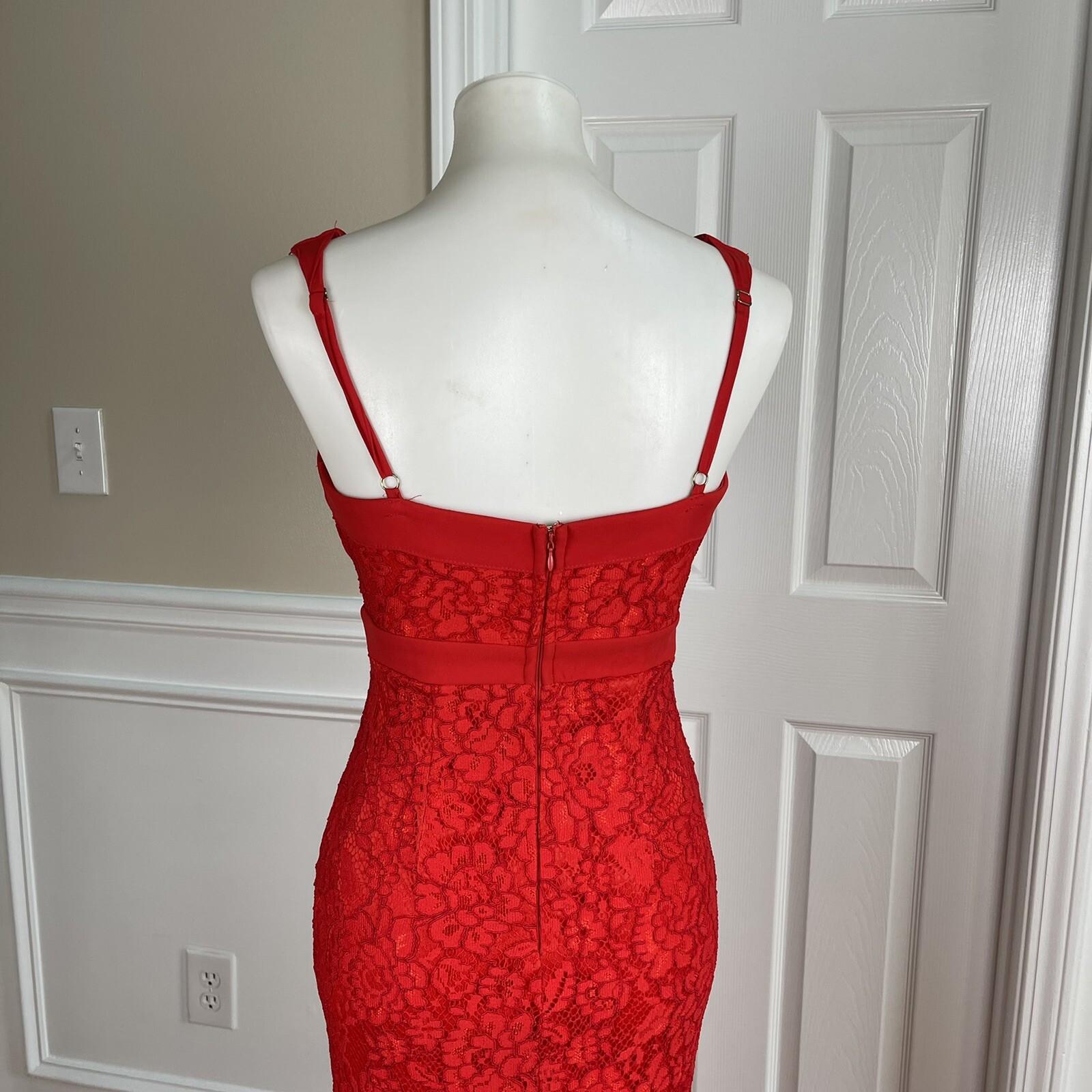 LULU'S Red Sleeveless Stretch Cotton Nylon Lace Maxi Cocktail Formal Dress SZ S