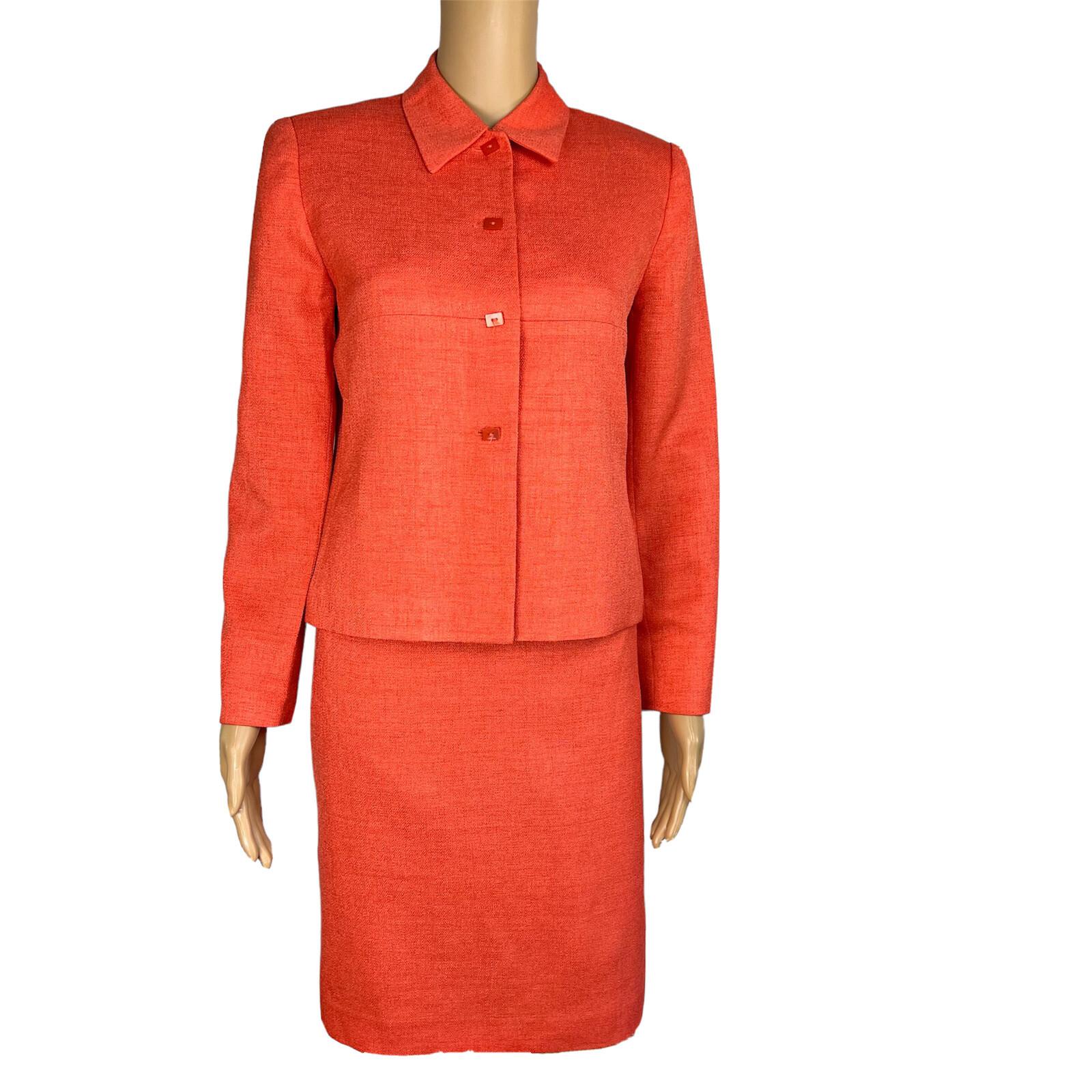 KASPER ASL Women 2PC Orange Polyester Lined Shawl Collar Skirt Suit Size 2P