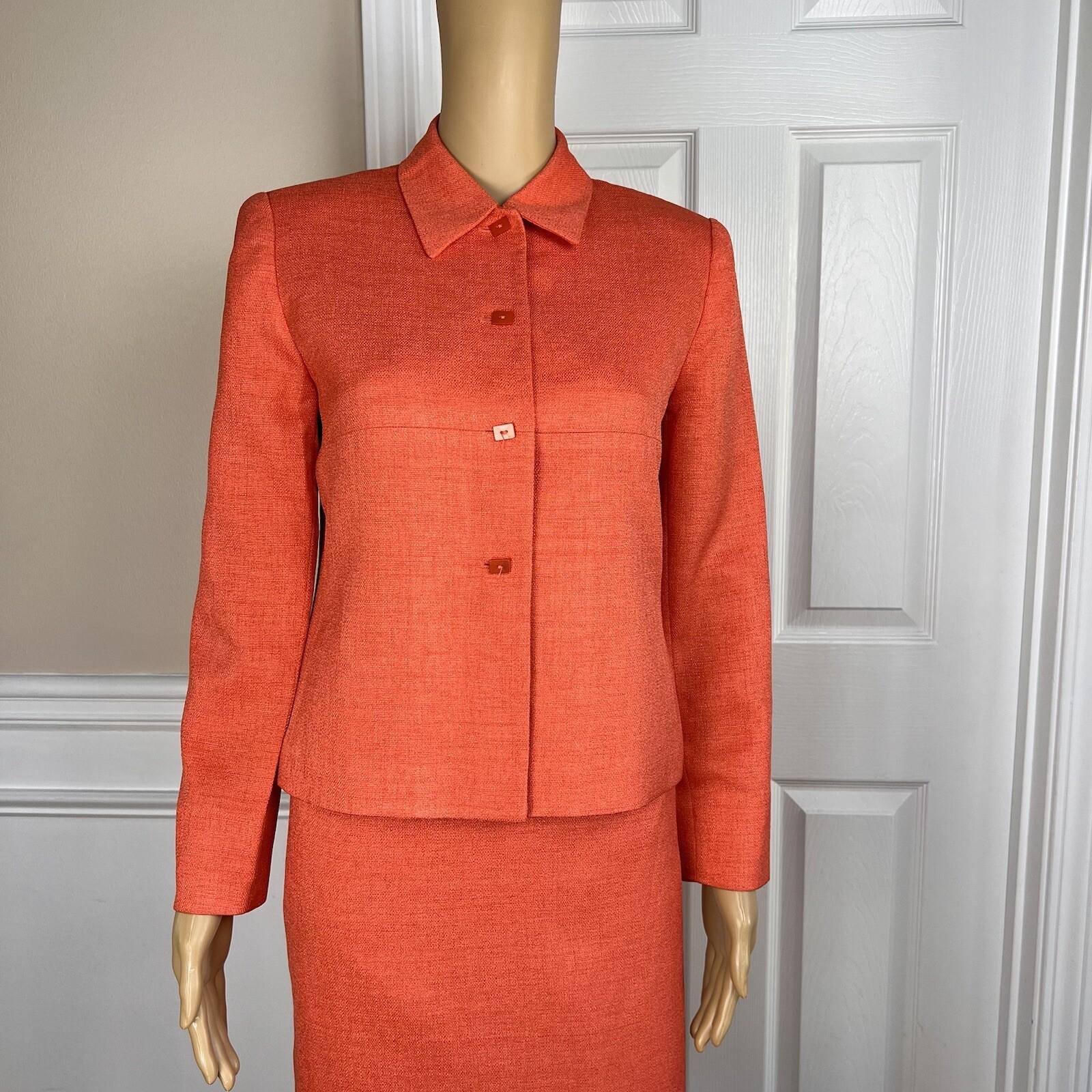 KASPER ASL Women 2PC Orange Polyester Lined Shawl Collar Skirt Suit Size 2P
