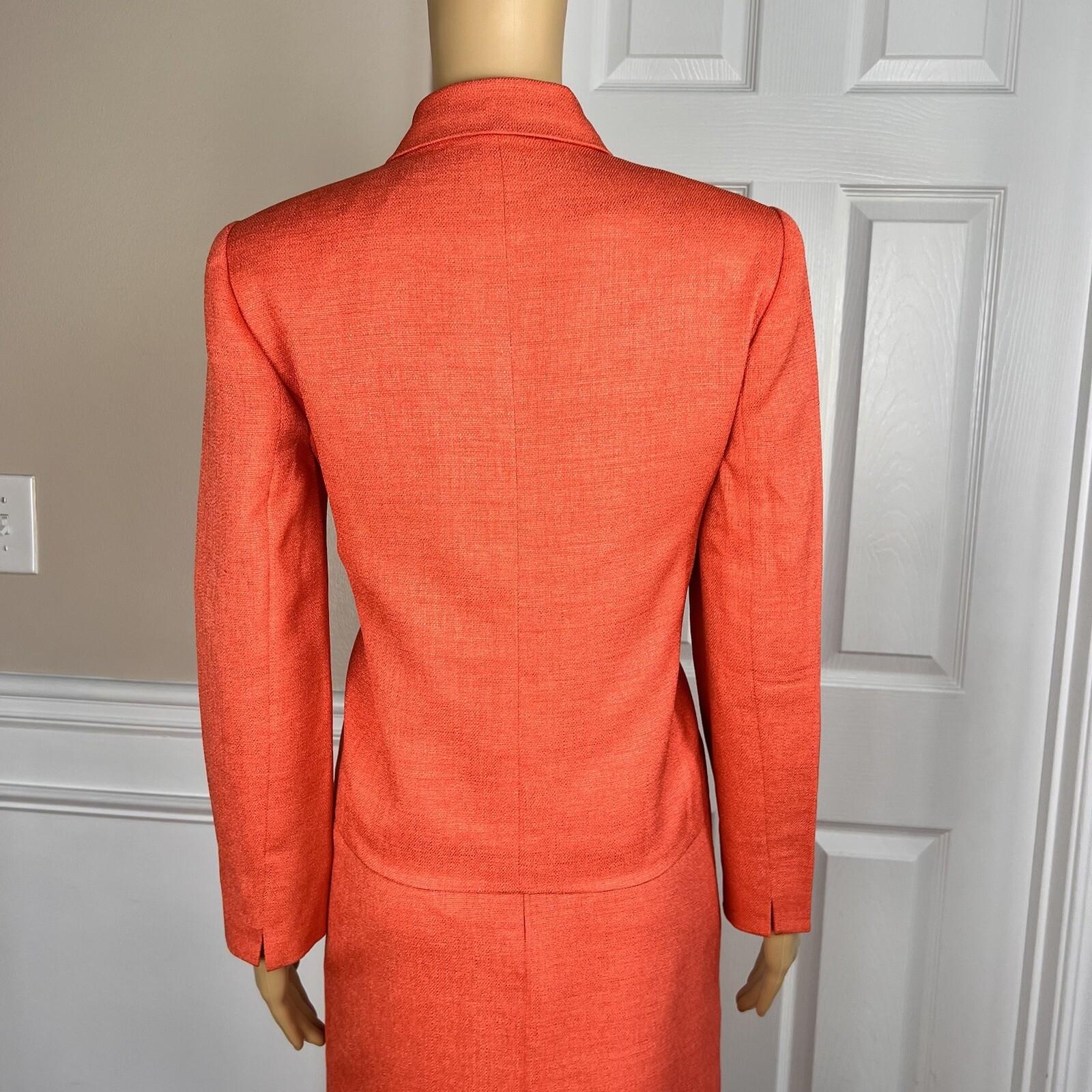 KASPER ASL Women 2PC Orange Polyester Lined Shawl Collar Skirt Suit Size 2P