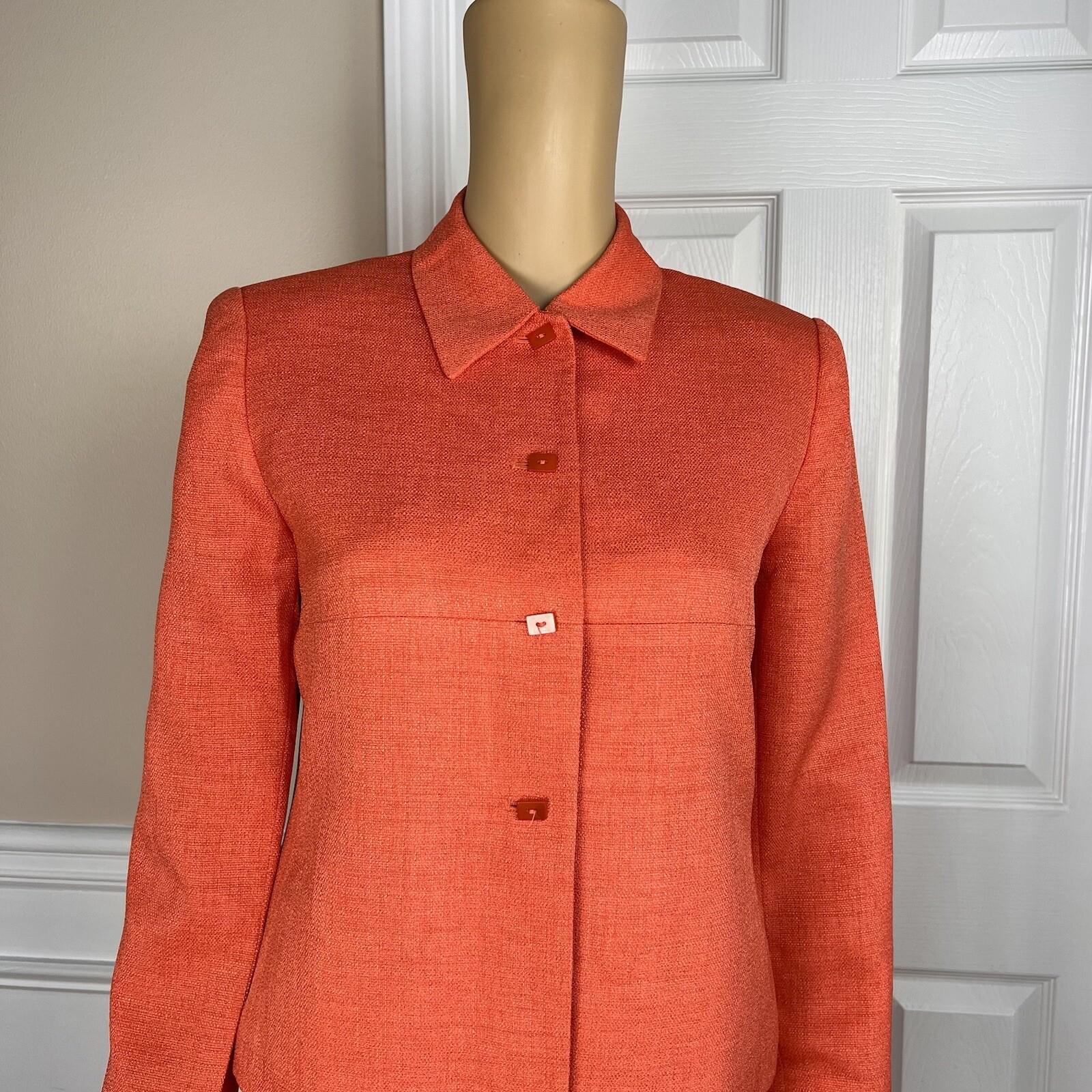 KASPER ASL Women 2PC Orange Polyester Lined Shawl Collar Skirt Suit Size 2P