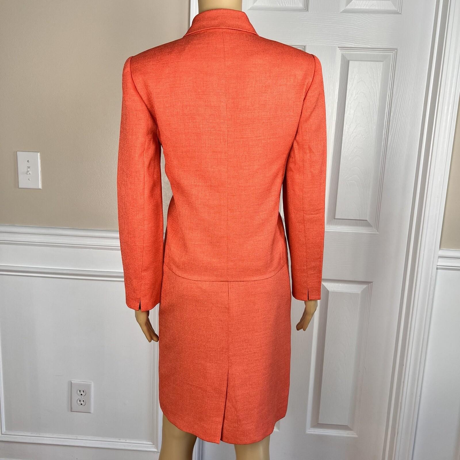 KASPER ASL Women 2PC Orange Polyester Lined Shawl Collar Skirt Suit Size 2P