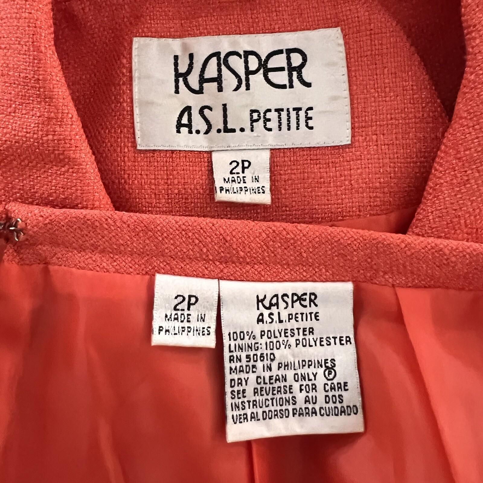 KASPER ASL Women 2PC Orange Polyester Lined Shawl Collar Skirt Suit Size 2P