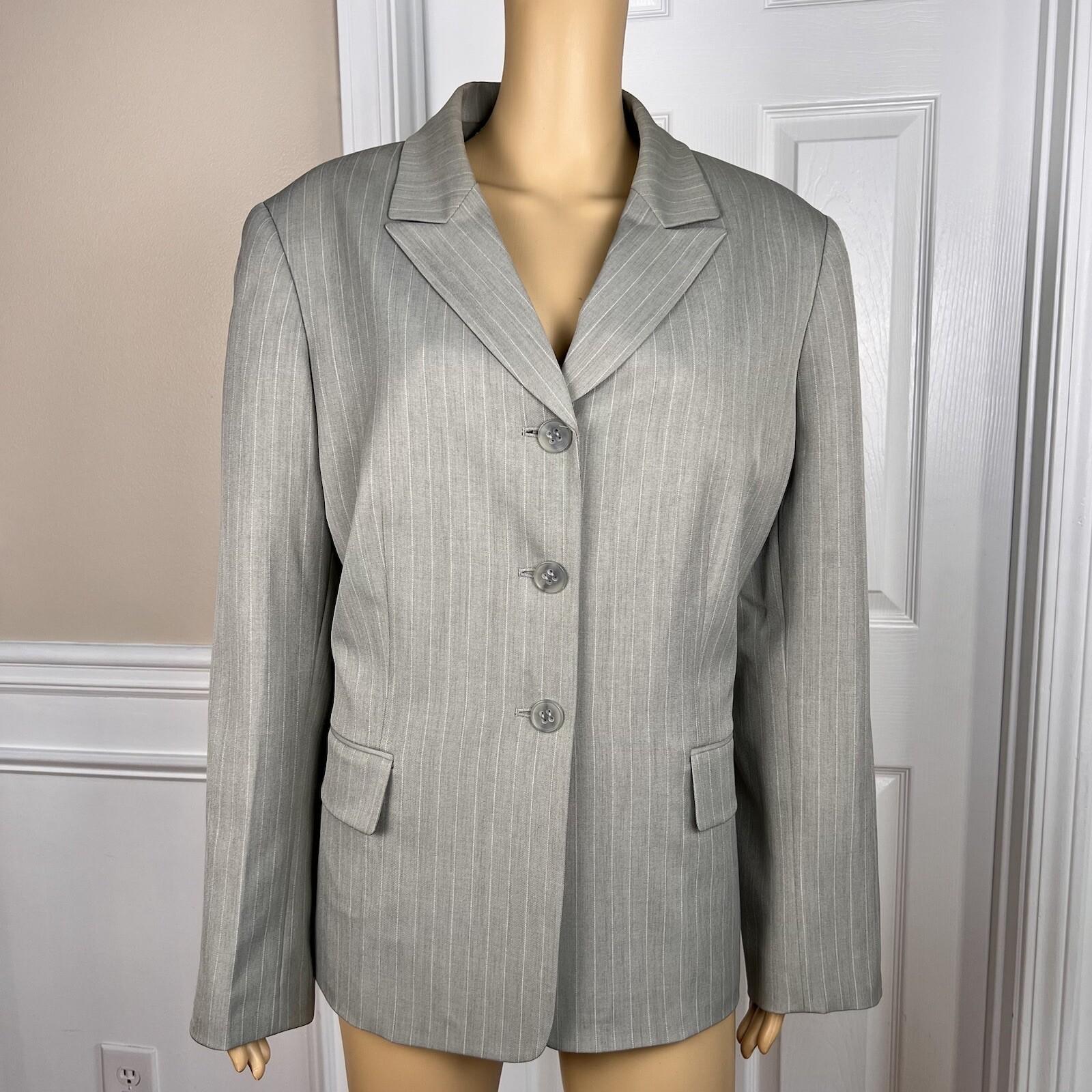Collections For Le Suit Polyester Rayon Pant Suit Size 18 Gray Striped 2PC
