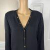 St John Collection By Marie Gray Blazer L Black Knit Zip Up Pockets Gold Button