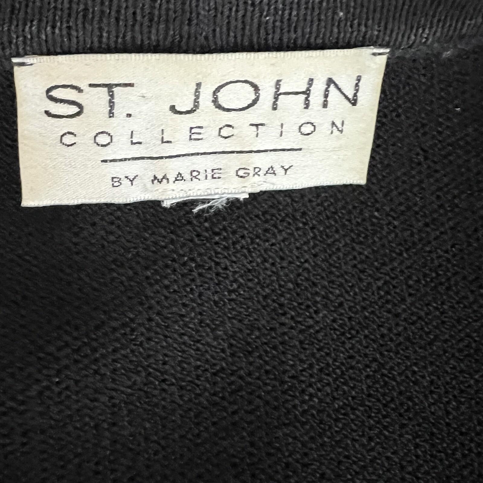 St John Collection By Marie Gray Blazer L Black Knit Zip Up Pockets Gold Button