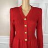 Toula Vintage Knit Stretch Dress Size 10 Red Long Sleeves V Neck Back Zip