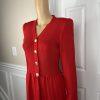 Toula Vintage Knit Stretch Dress Size 10 Red Long Sleeves V Neck Back Zip