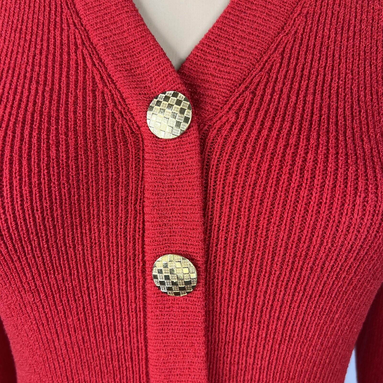 Toula Vintage Knit Stretch Dress Size 10 Red Long Sleeves V Neck Back Zip
