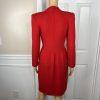 Toula Vintage Knit Stretch Dress Size 10 Red Long Sleeves V Neck Back Zip