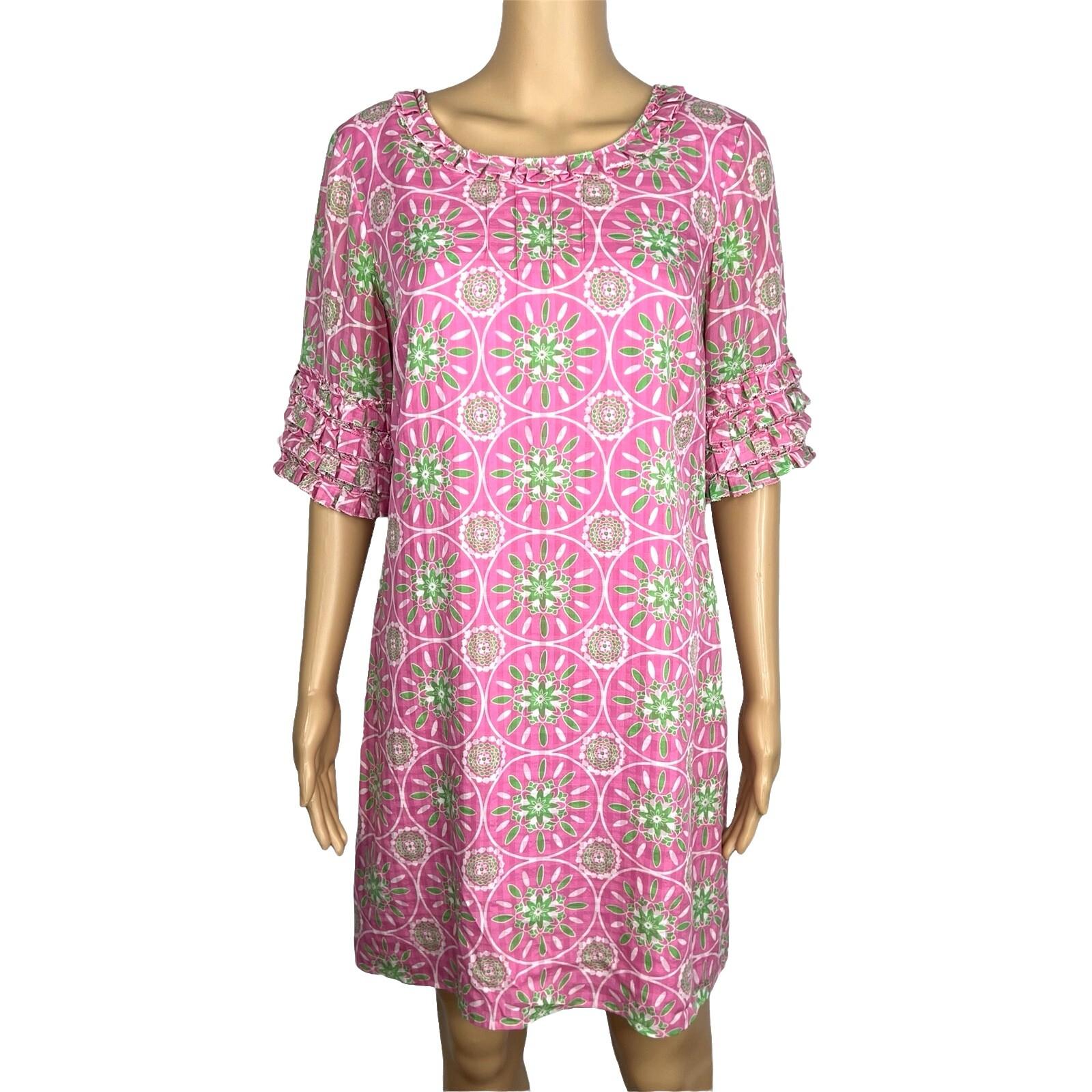 Lilly Pulitzer Women Cotton Dress Size 6 Pink Floral Ruffle Sleeves Lined Dress