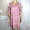 Lilly Pulitzer Women Cotton Dress Size 6 Pink Floral Ruffle Sleeves Lined Dress
