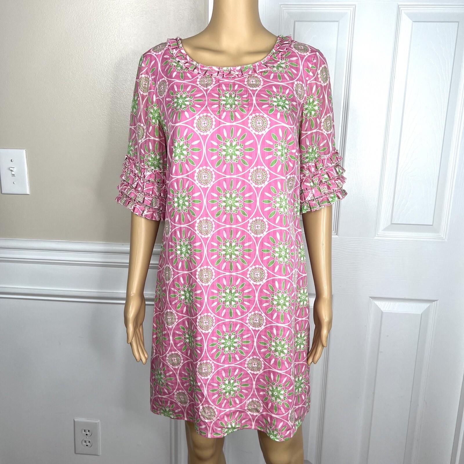 Lilly Pulitzer Women Cotton Dress Size 6 Pink Floral Ruffle Sleeves Lined Dress