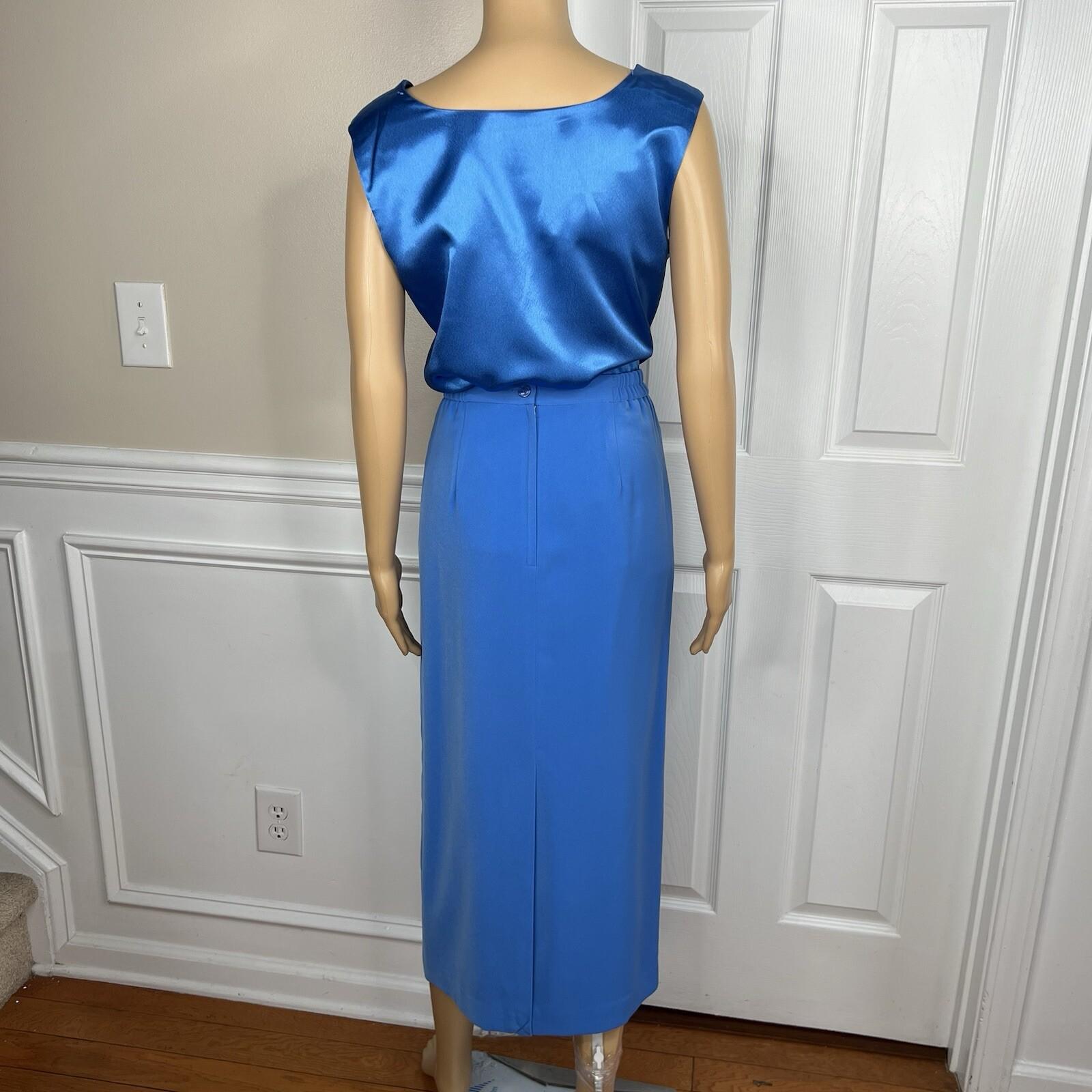 Natalli  Barri Polyester Skirt 8 Suit Top Size 10 Blue Removable Collar 3PC New