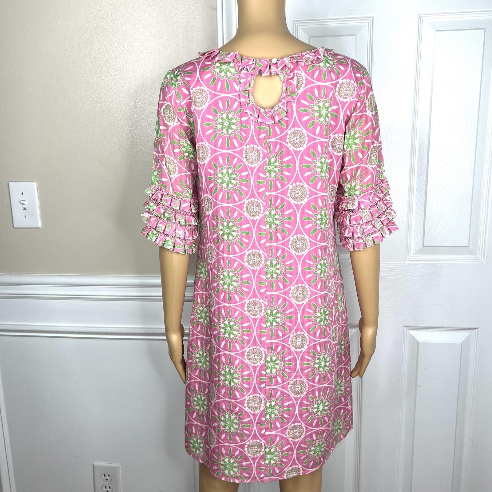 Lilly Pulitzer Women Cotton Dress Size 6 Pink Floral Ruffle Sleeves Lined Dress