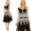Adrianna Papell Mesh Dress 10 Black Embroidered Sleeveless Asymmetric Fit Flare