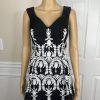 Adrianna Papell Mesh Dress 10 Black Embroidered Sleeveless Asymmetric Fit Flare