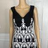 Adrianna Papell Mesh Dress 10 Black Embroidered Sleeveless Asymmetric Fit Flare
