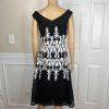 Adrianna Papell Mesh Dress 10 Black Embroidered Sleeveless Asymmetric Fit Flare