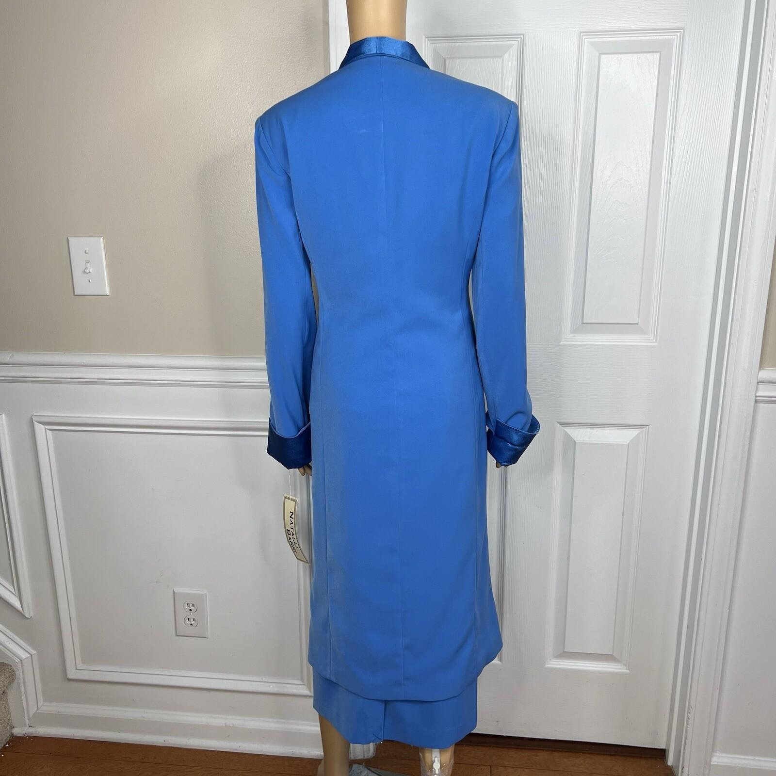 Natalli  Barri Polyester Skirt 8 Suit Top Size 10 Blue Removable Collar 3PC New