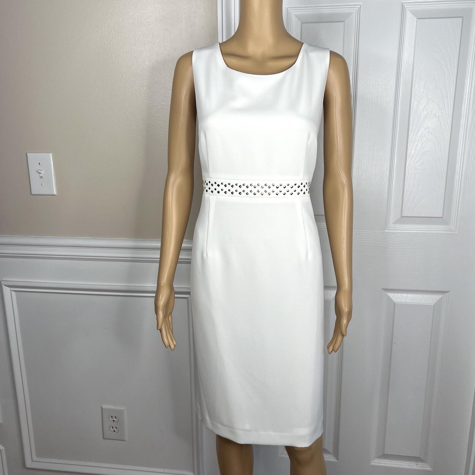 KASPER Polyester Stretch Dress 10P Suit 12P Off White Studded Open Front 2PC
