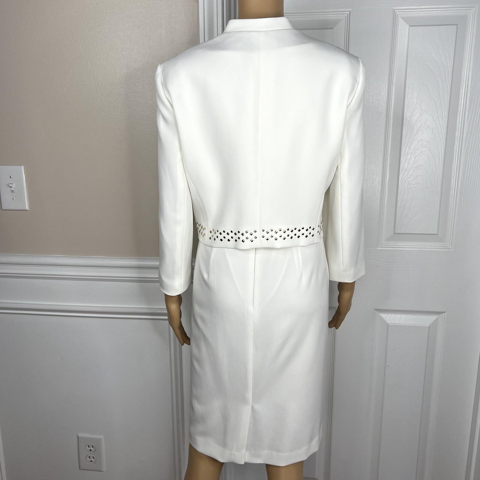 KASPER Polyester Stretch Dress 10P Suit 12P Off White Studded Open Front 2PC