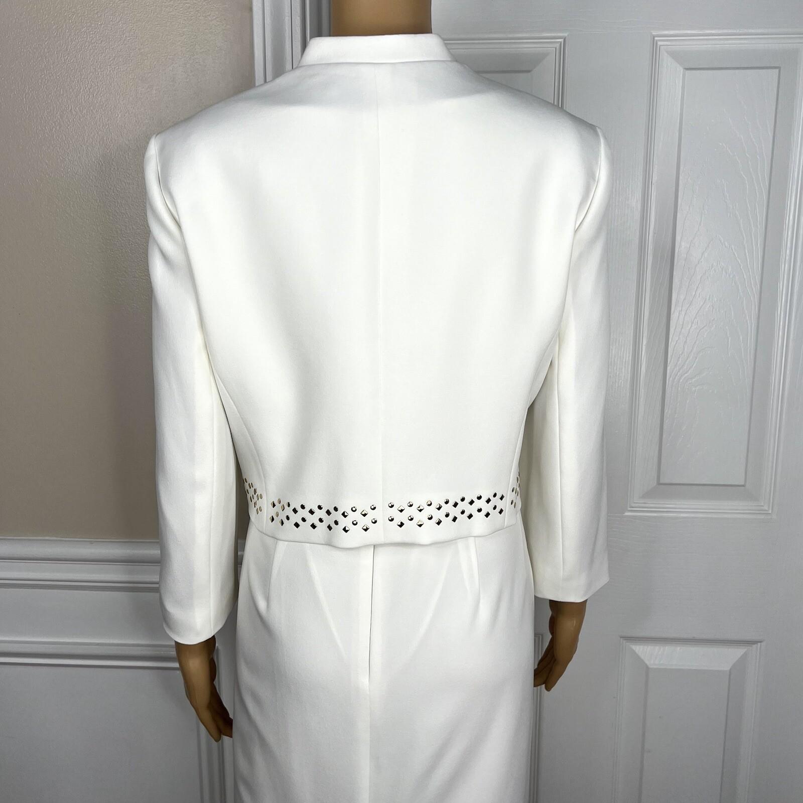 KASPER Polyester Stretch Dress 10P Suit 12P Off White Studded Open Front 2PC