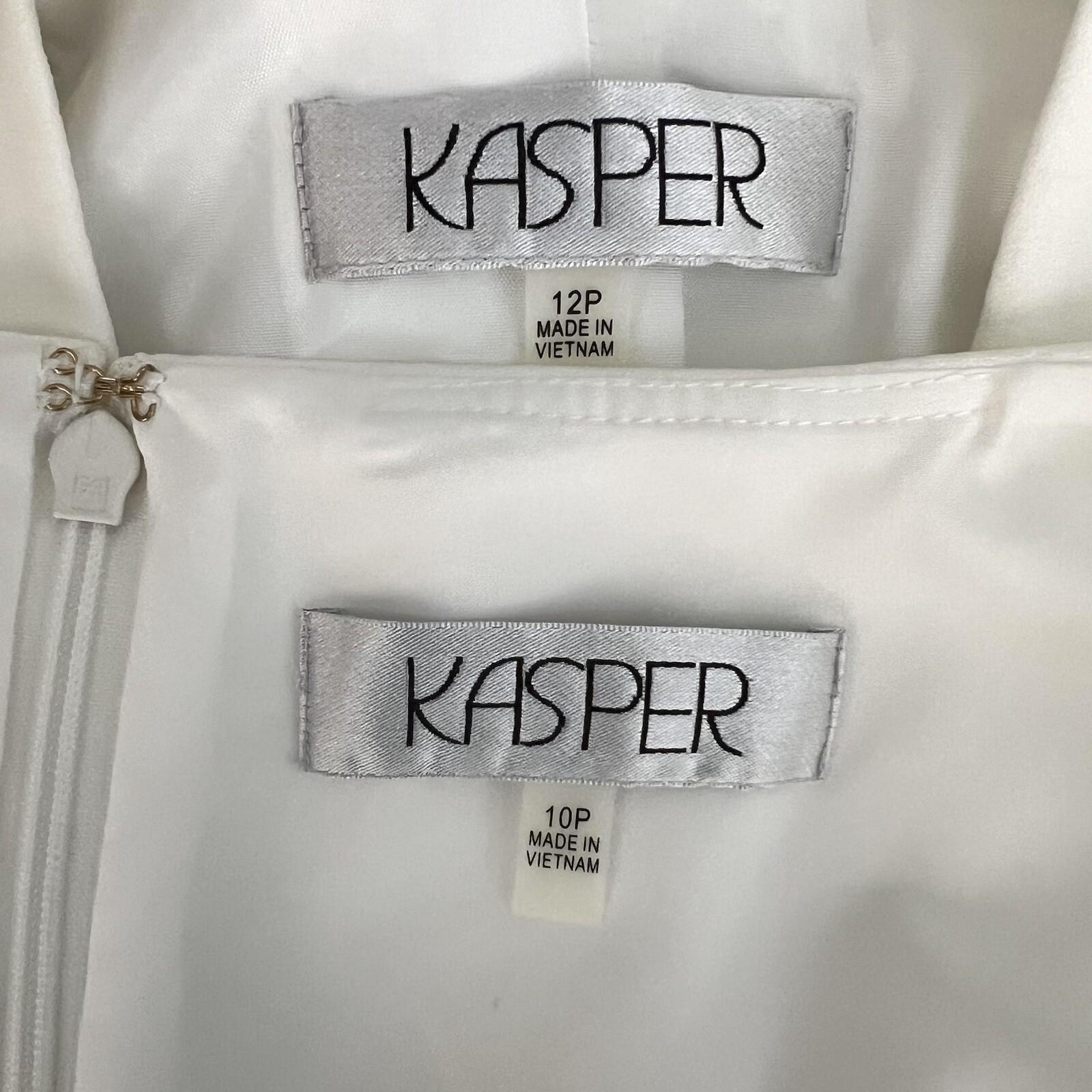 KASPER Polyester Stretch Dress 10P Suit 12P Off White Studded Open Front 2PC