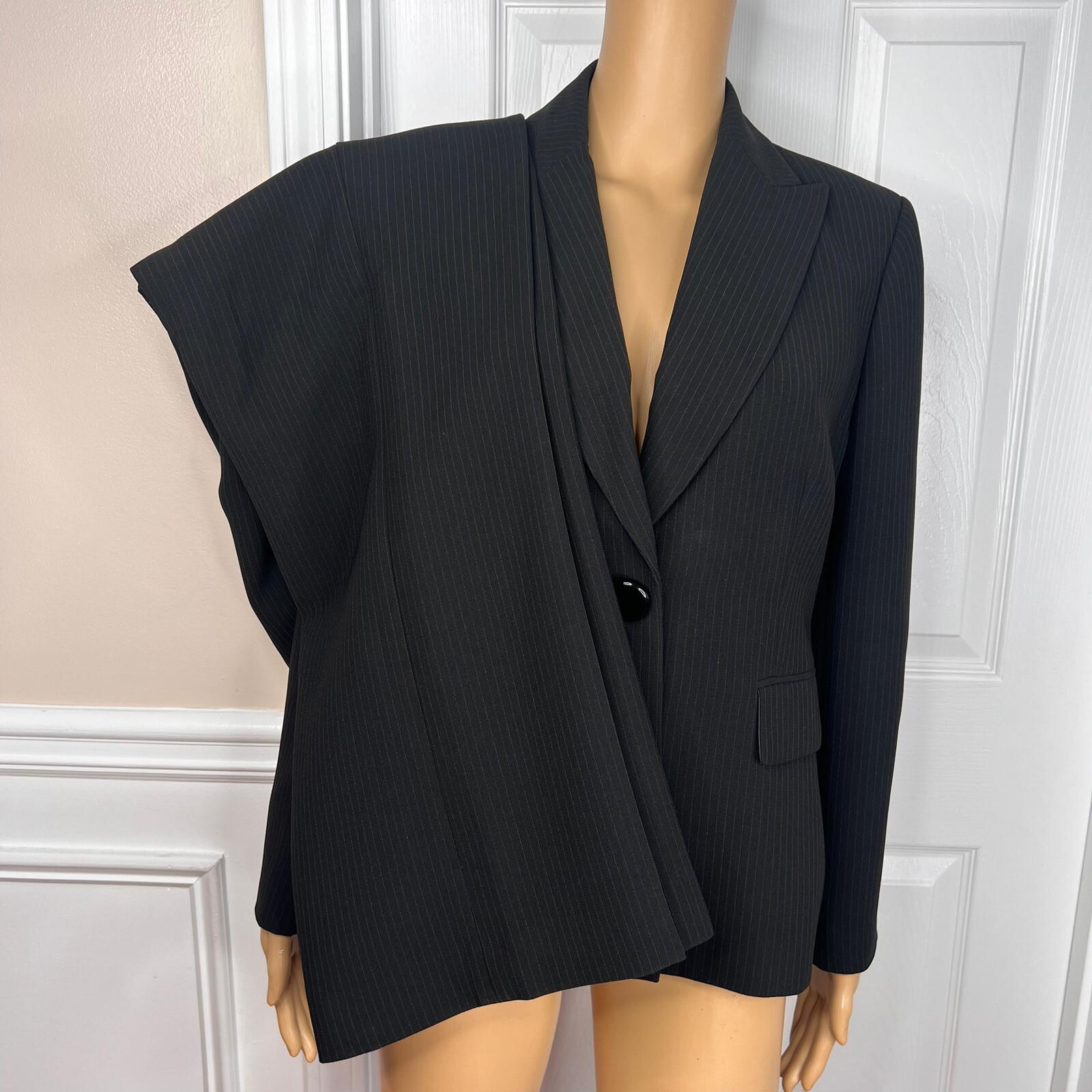 KASPER 2PC Black Striped Polyester Lined Peak Collar Career Pant Size 12P