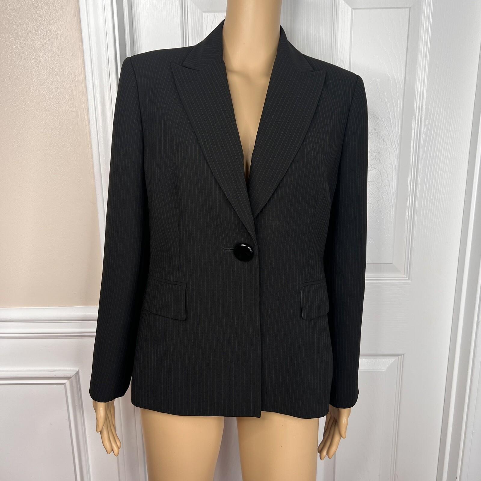 KASPER 2PC Black Striped Polyester Lined Peak Collar Career Pant Size 12P