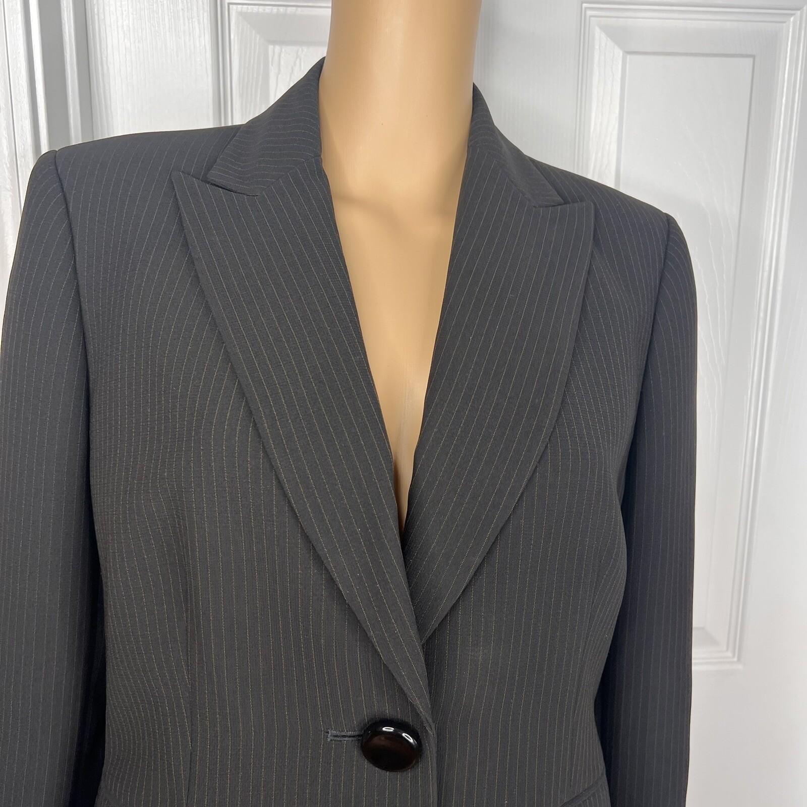 KASPER 2PC Black Striped Polyester Lined Peak Collar Career Pant Size 12P