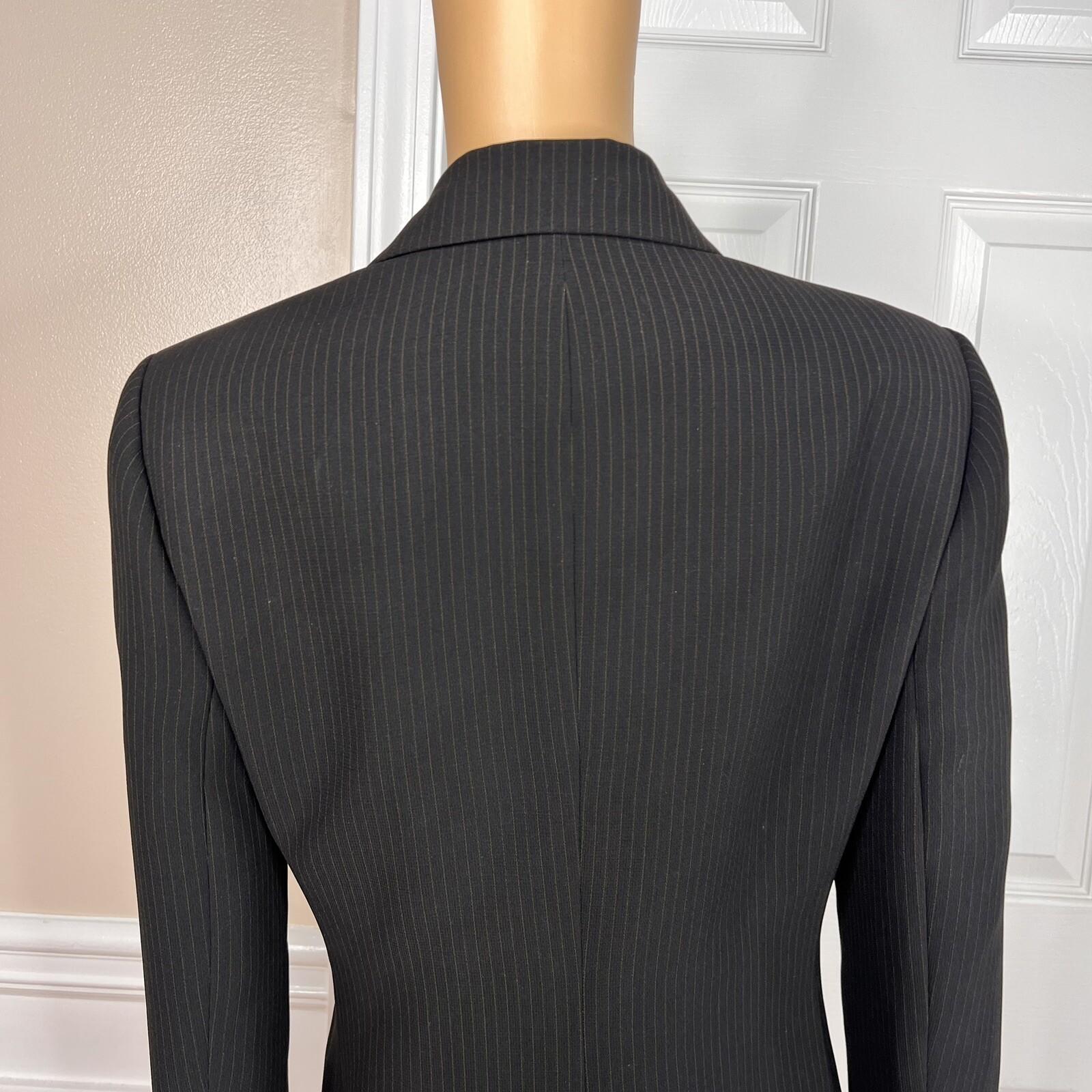 KASPER 2PC Black Striped Polyester Lined Peak Collar Career Pant Size 12P