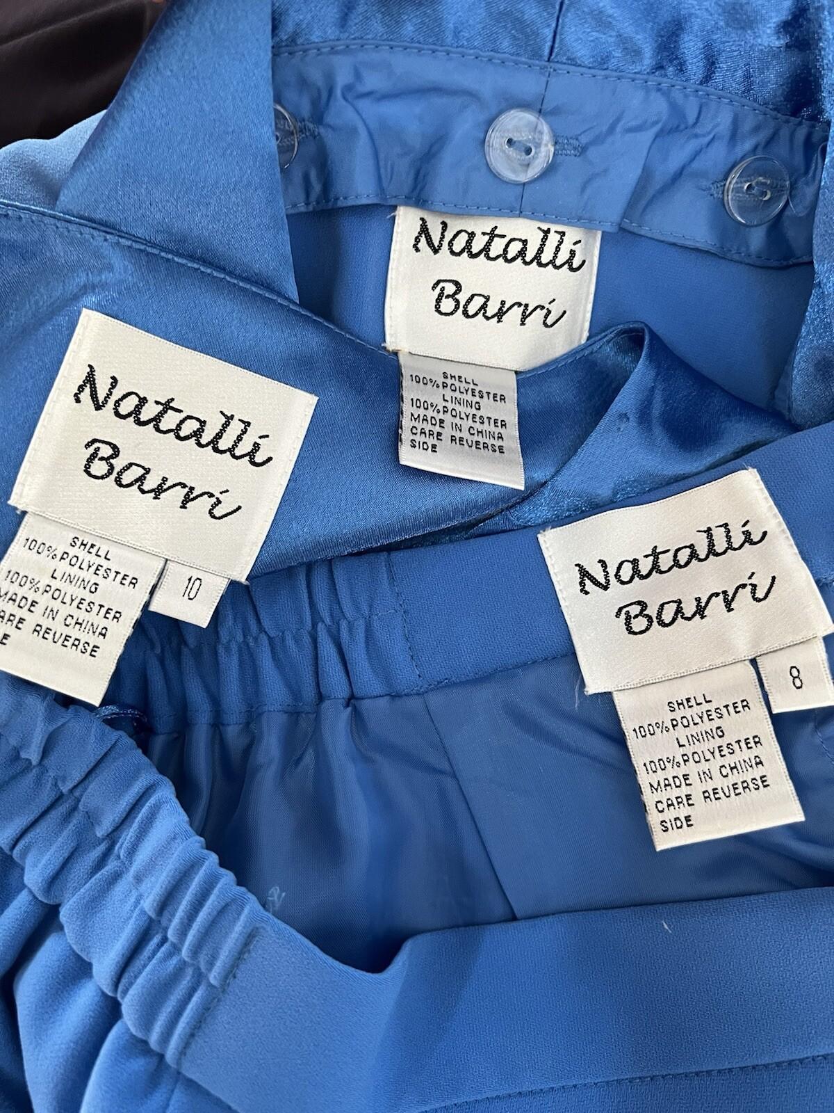Natalli  Barri Polyester Skirt 8 Suit Top Size 10 Blue Removable Collar 3PC New
