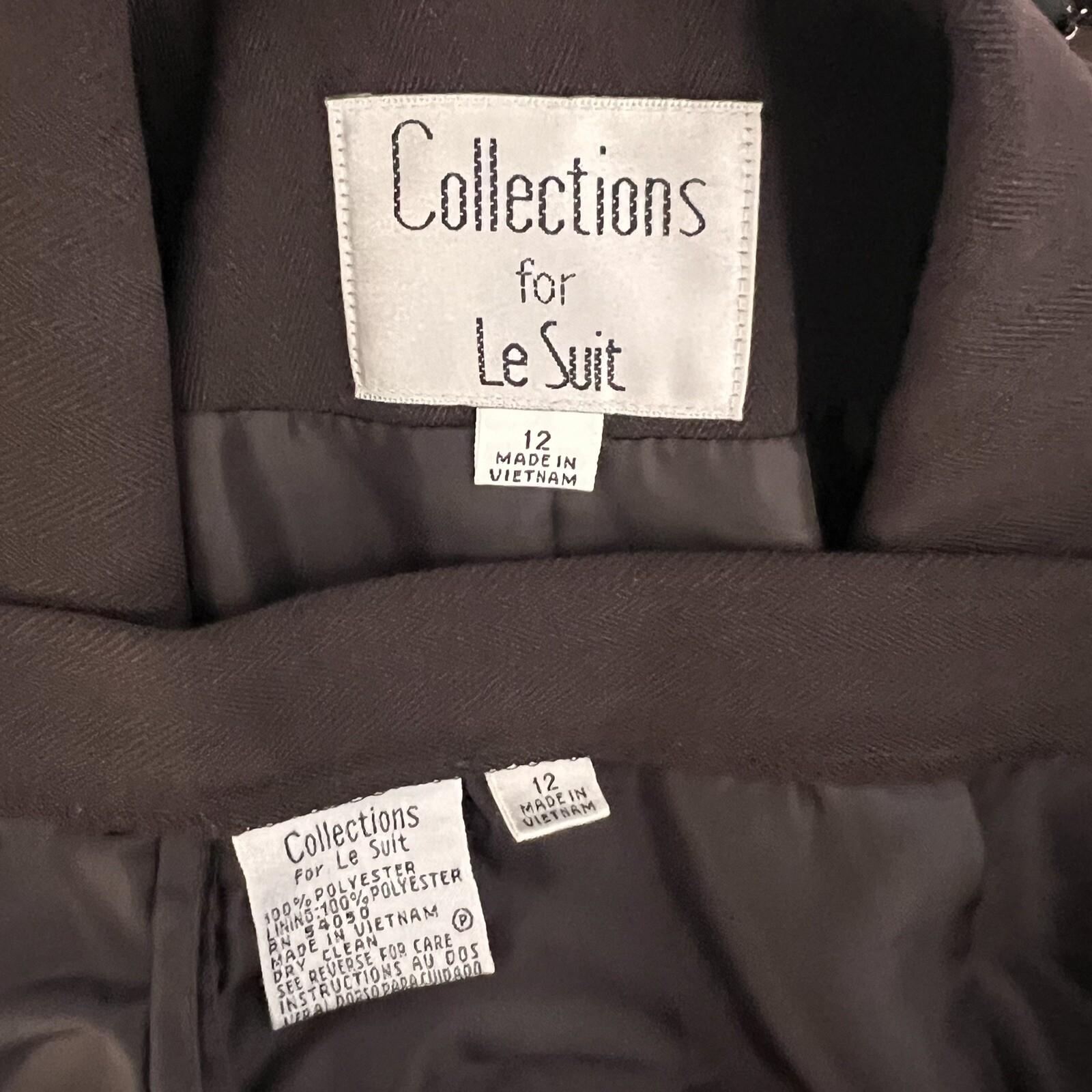 Collections For Le Suit Polyester Pant Suit Size 12 Brown Faux pockets 2PC Lined