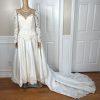 Oleg Cassini Off White Beaded Bodice Long Sleeves Trumpet Wedding Dress Size 8