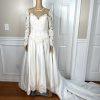 Oleg Cassini Off White Beaded Bodice Long Sleeves Trumpet Wedding Dress Size 8