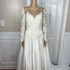 Oleg Cassini Off White Beaded Bodice Long Sleeves Trumpet Wedding Dress Size 8
