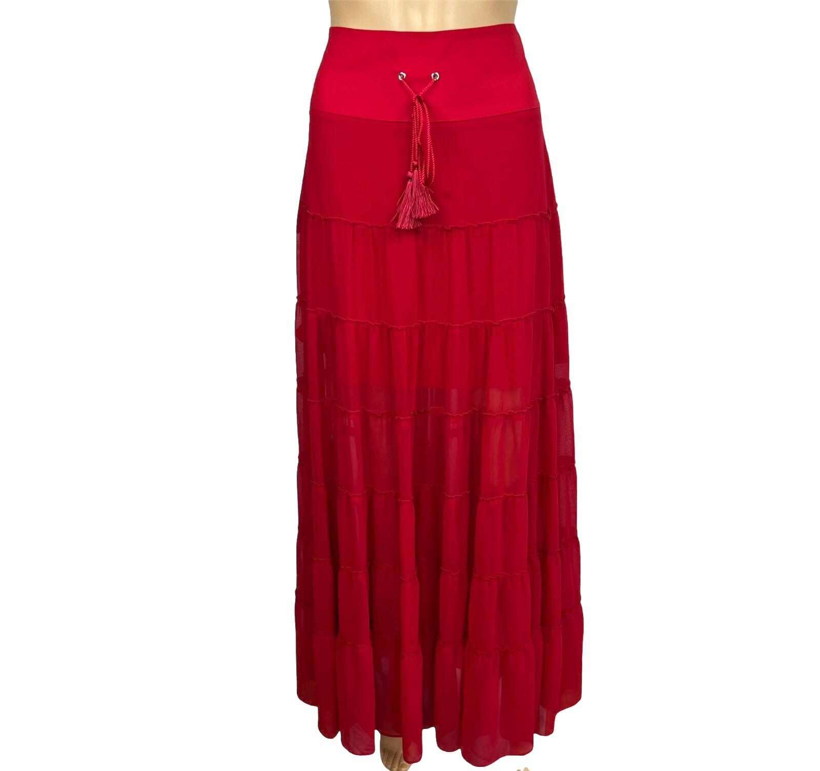 Marciano Los Angeles Destin Skirt Size 4 Red Maxi Ruffle Y2K Msrp 8 New