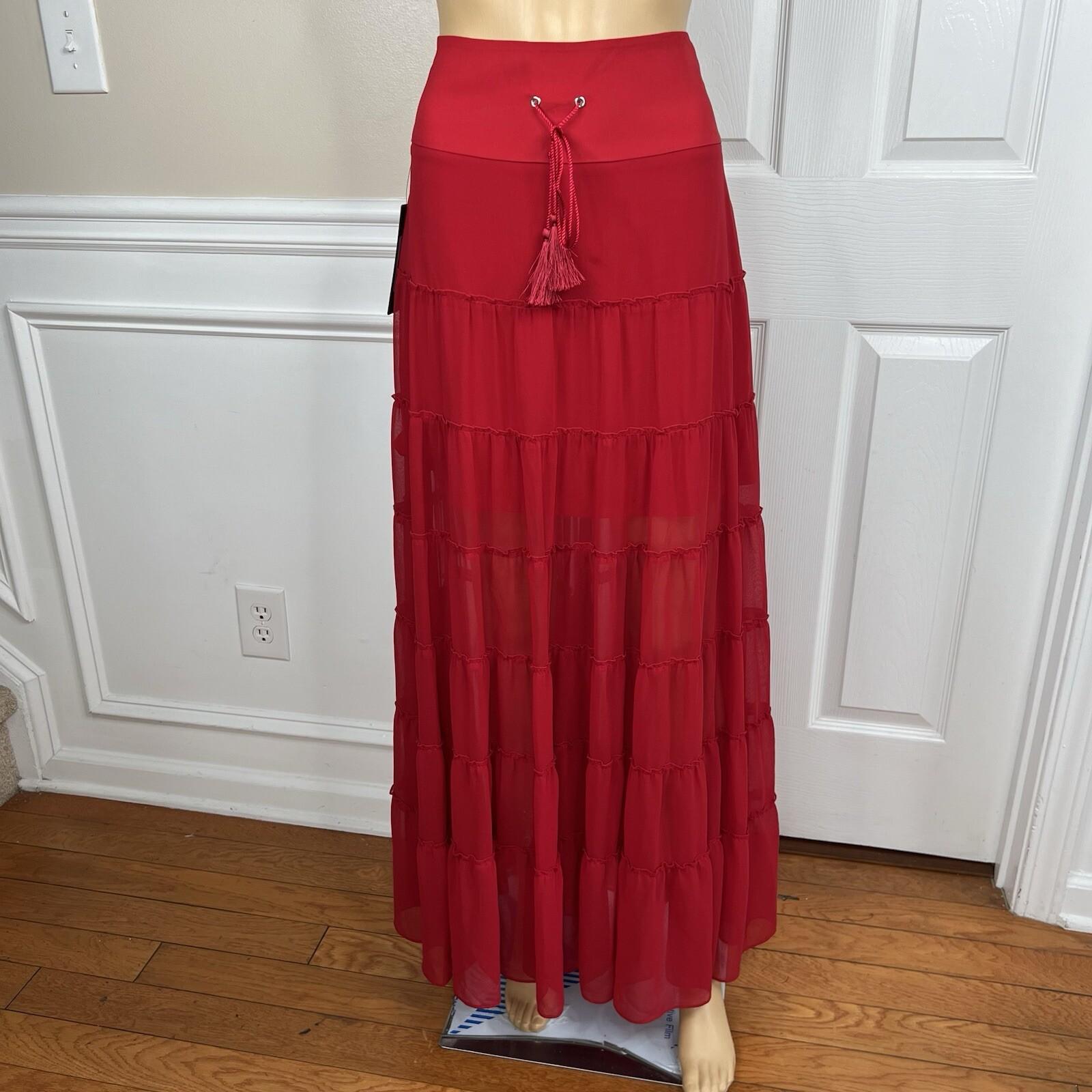 Marciano Los Angeles Destin Skirt Size 4 Red Maxi Ruffle Y2K Msrp 8 New
