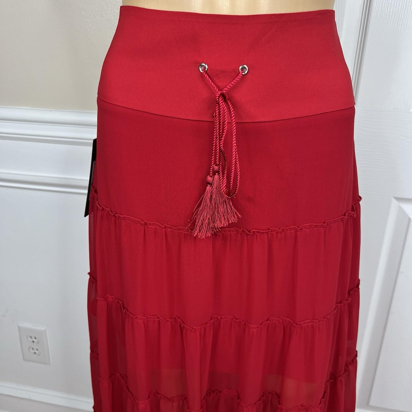Marciano Los Angeles Destin Skirt Size 4 Red Maxi Ruffle Y2K Msrp 8 New