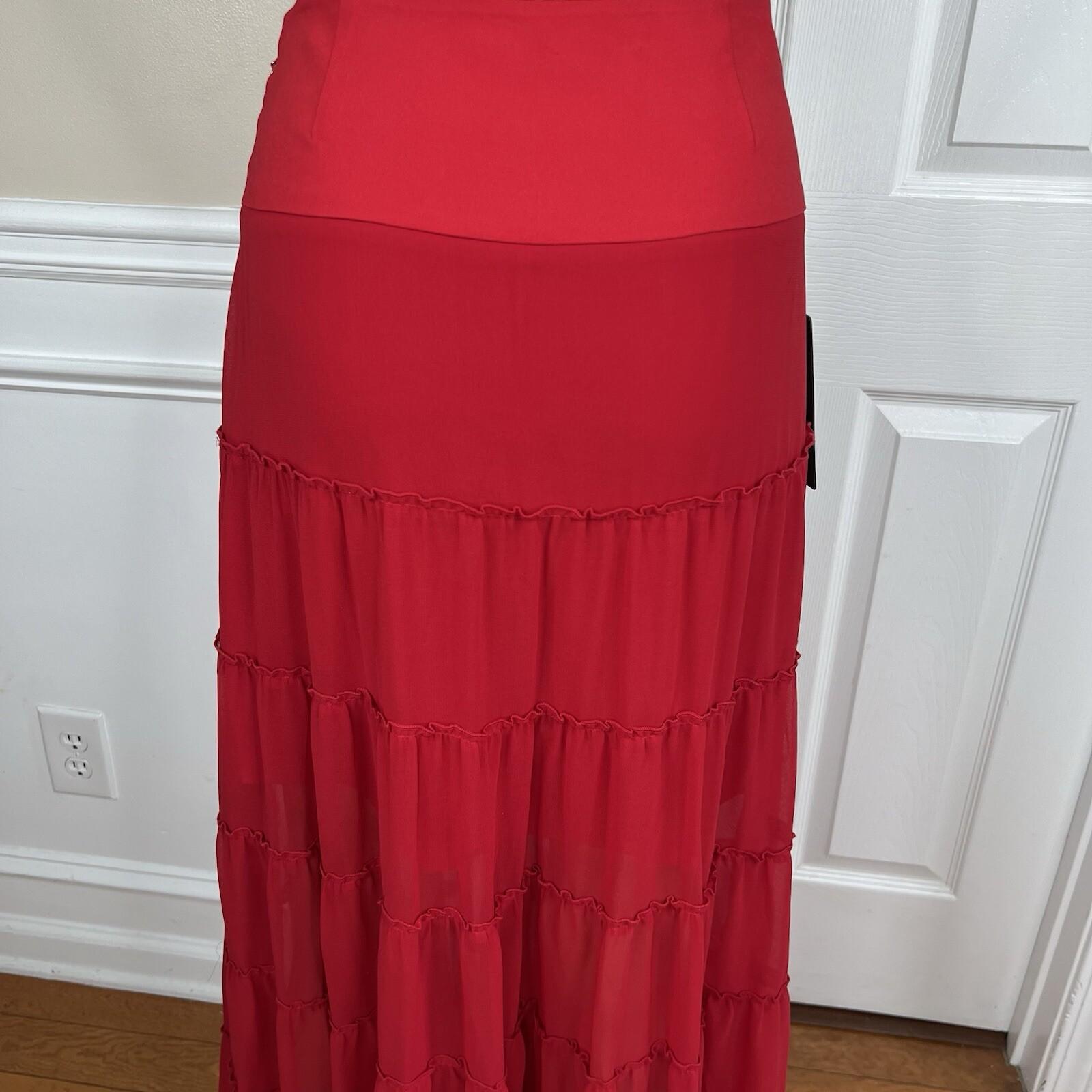 Marciano Los Angeles Destin Skirt Size 4 Red Maxi Ruffle Y2K Msrp 8 New