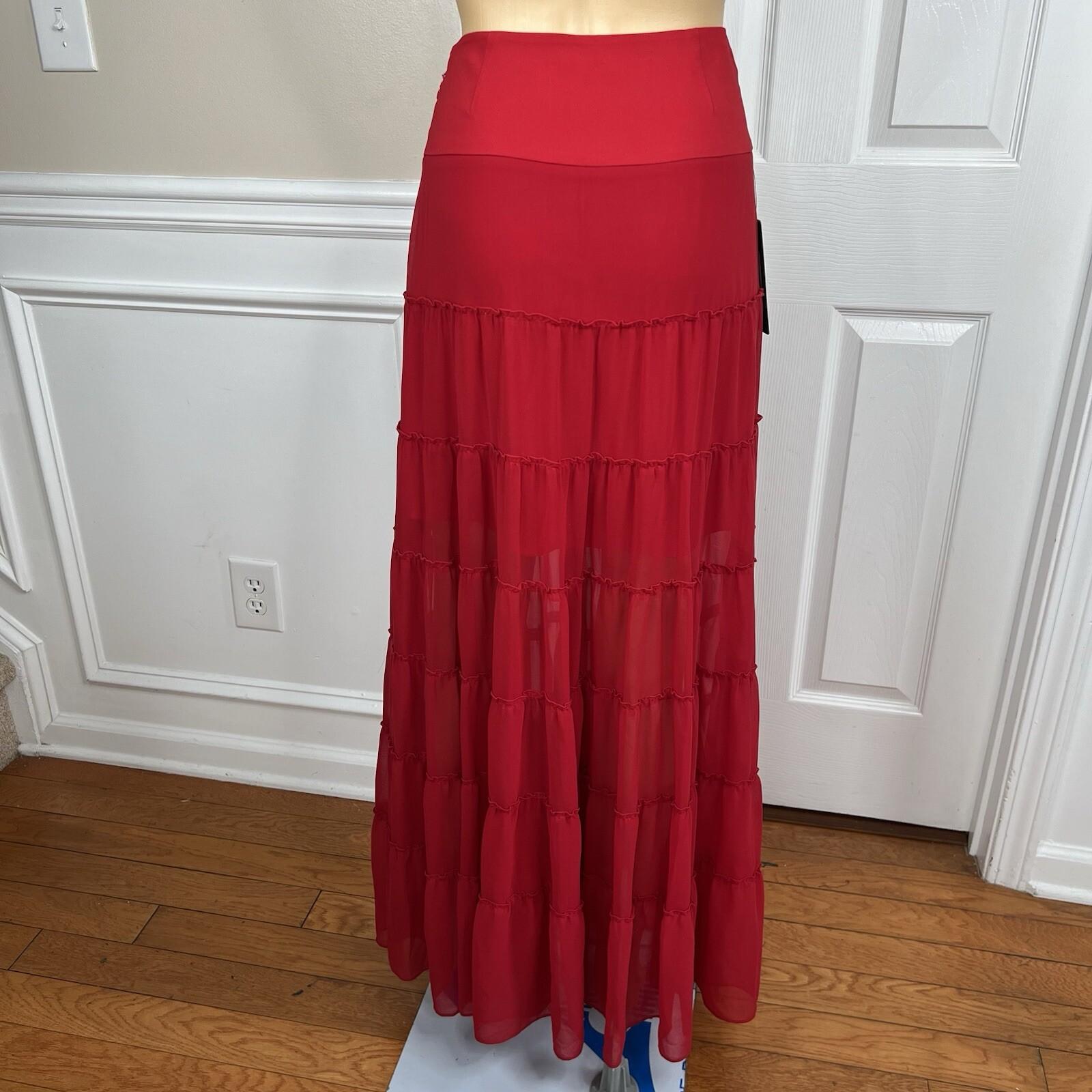 Marciano Los Angeles Destin Skirt Size 4 Red Maxi Ruffle Y2K Msrp 8 New