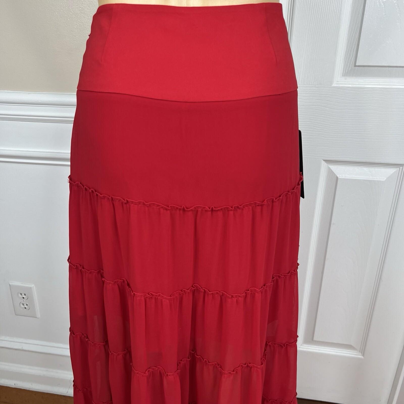 Marciano Los Angeles Destin Skirt Size 4 Red Maxi Ruffle Y2K Msrp 8 New