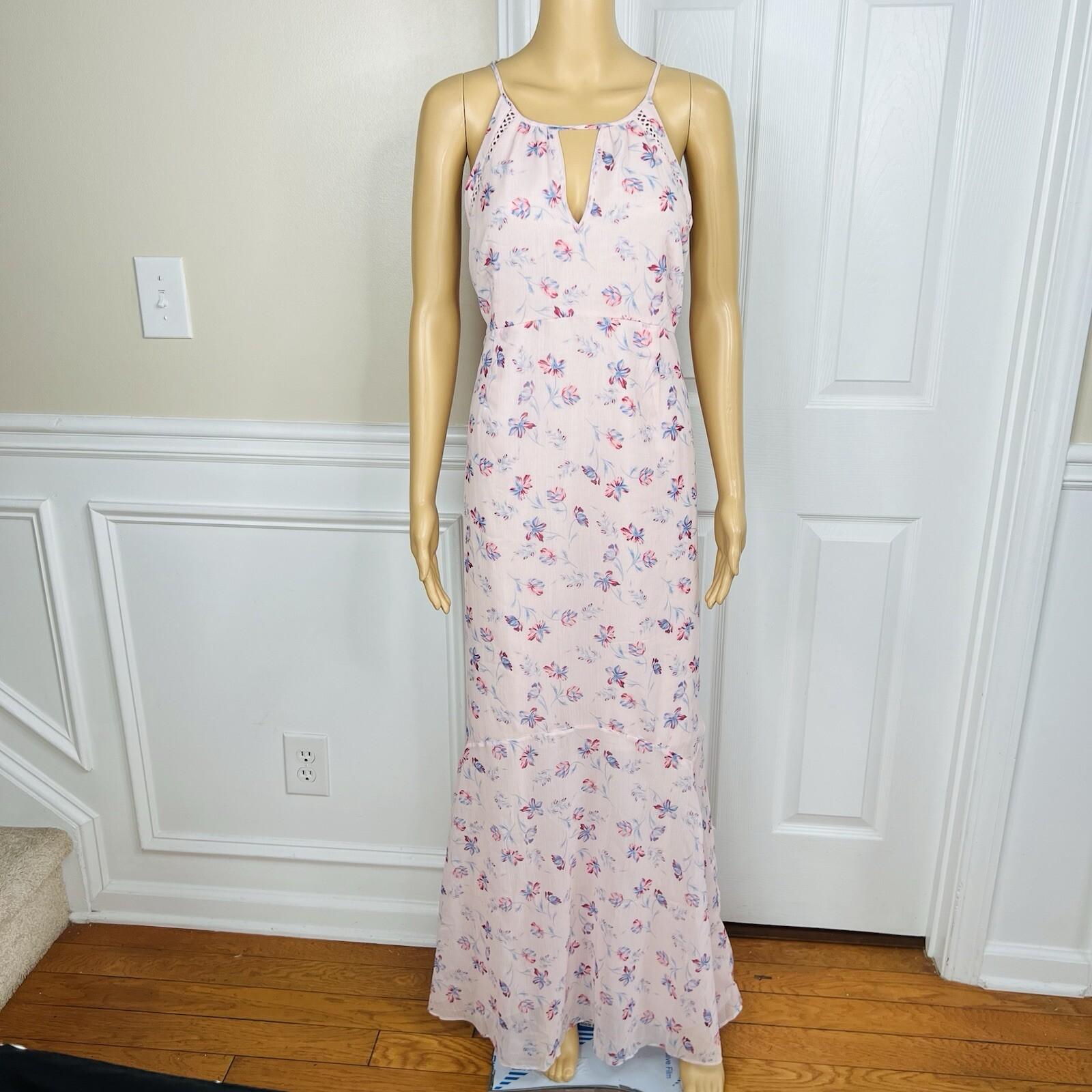 A Pea In The Pod Dress Size L Pink Floral Maternity Empire Waist Maxi Tie Back